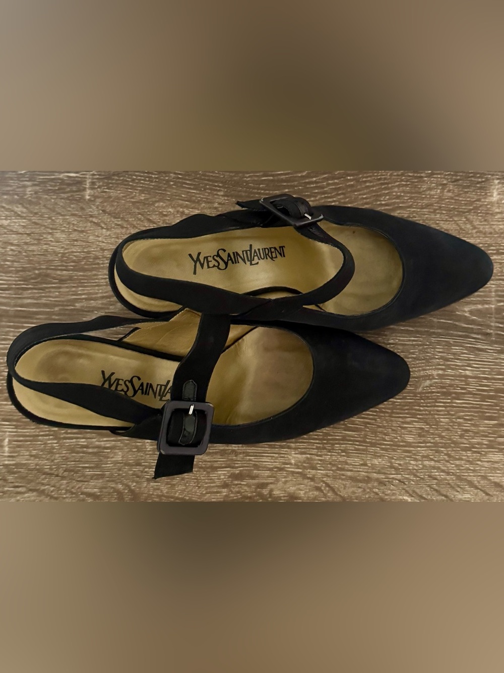 Vintage Yves Saint Laurent Black Suede Heels with Buckle - Picture 7 of 10